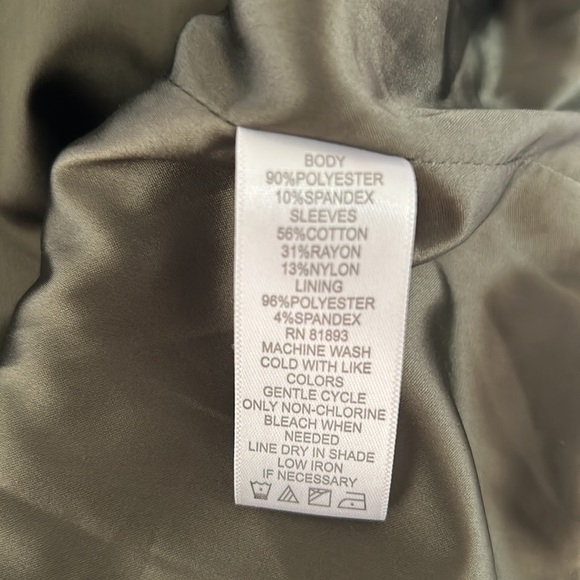 H by Halston Olive Green Faux Suede Knit Sleeve Belted Collarless Jacket Size 8 - Picture 11 of 16